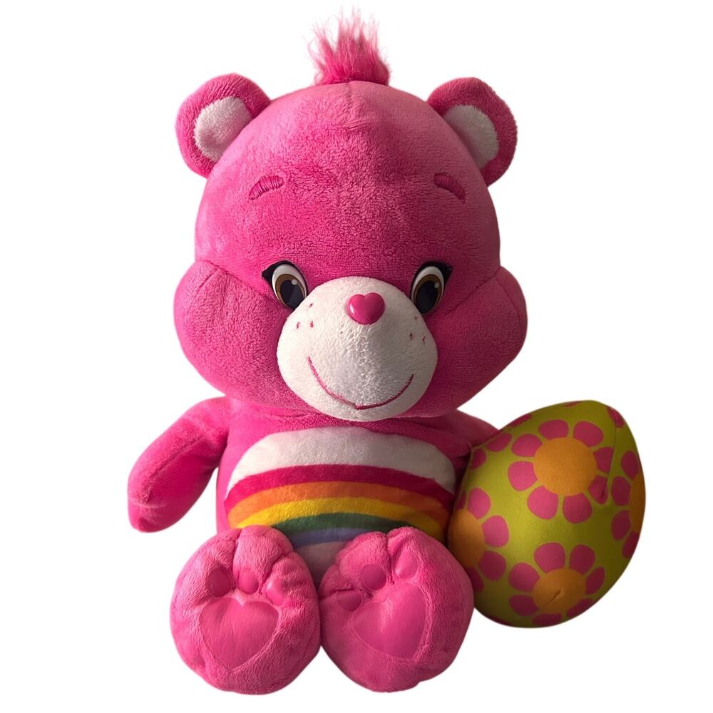 Just Play Pink Cheer Care Bear Plush holding a Green‎ Easter Egg w/ Flowers 2015